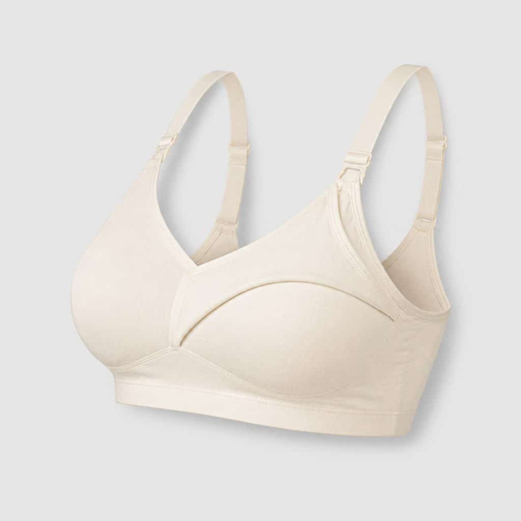 Brassière d'allaitement en coton écru posée à plat