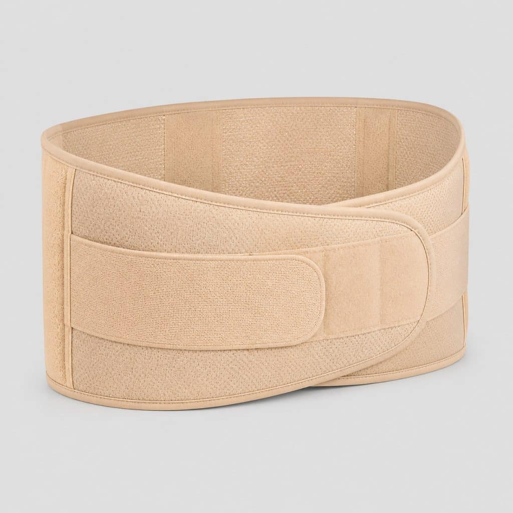 Ceinture de soutien grossesse beige posée à plat