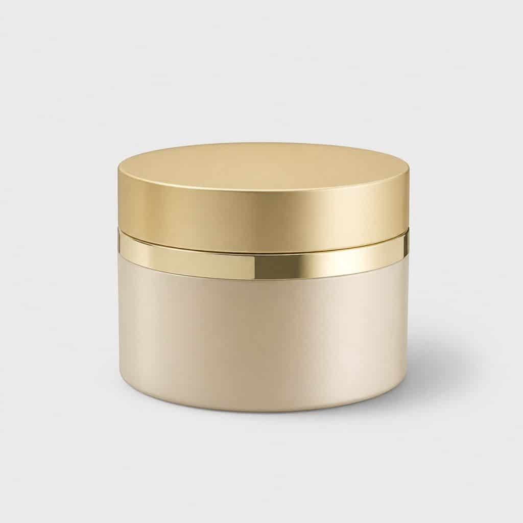 Pot de crème corps nourrissante posé sur fond neutre