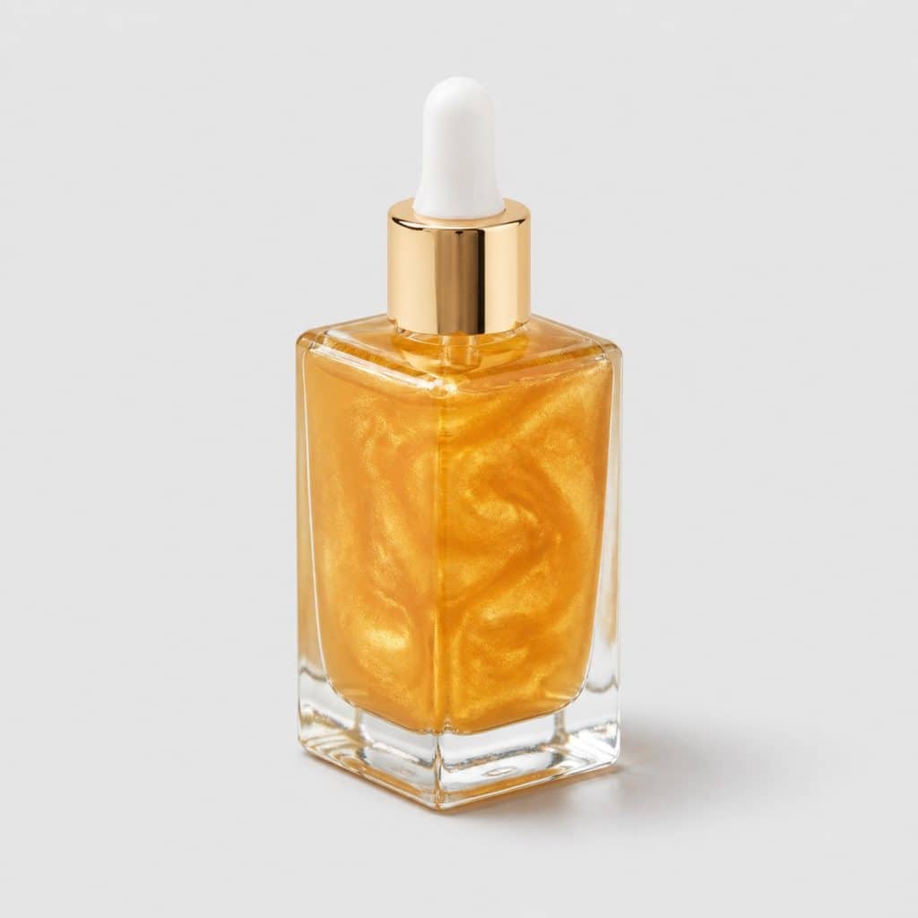 Flacon d'huile de douche parfumée présenté seul