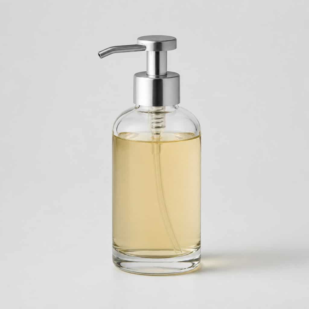 Flacon pompe de sérum visage au collagène posé sur fond clair
